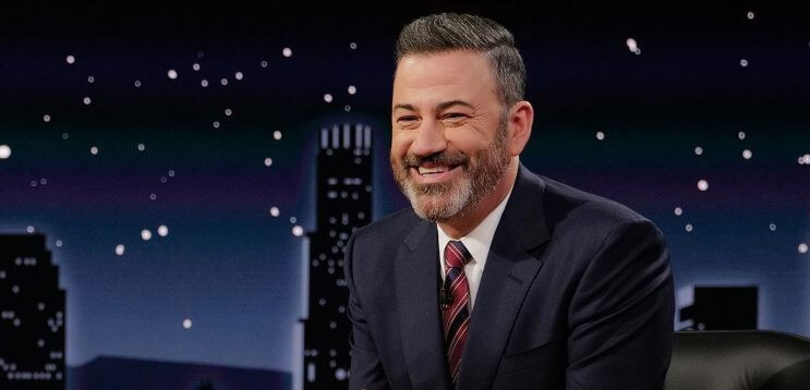 Host Jimmy Kimmel on stage addresses late night show ending rumors banner